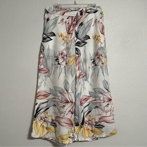 C&C California Floral Tropical Wide Leg Cropped Pull On Pants 100% Linen Size M
